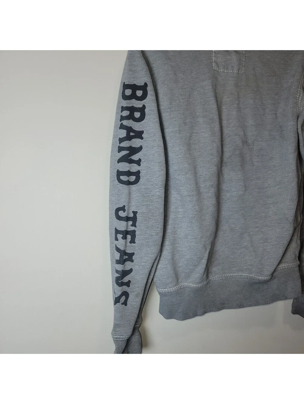 VTGTrue Religion Men's Gray Full Zip Hoodie Big T Stitching Sleeve Size M READ